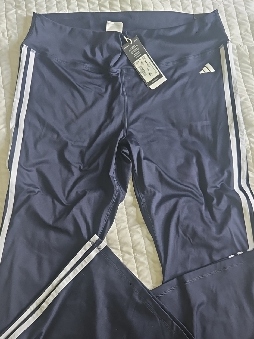 adidas Navy White NWT 2XL Athletic Leggings with Side Stripes WIDE LEG